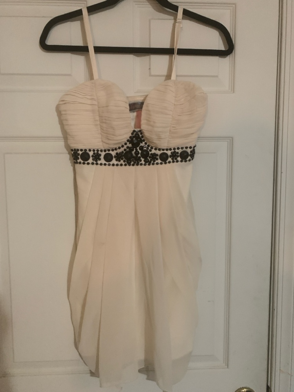 Lily Ivory Mini Dress with Black Beaded Waist
